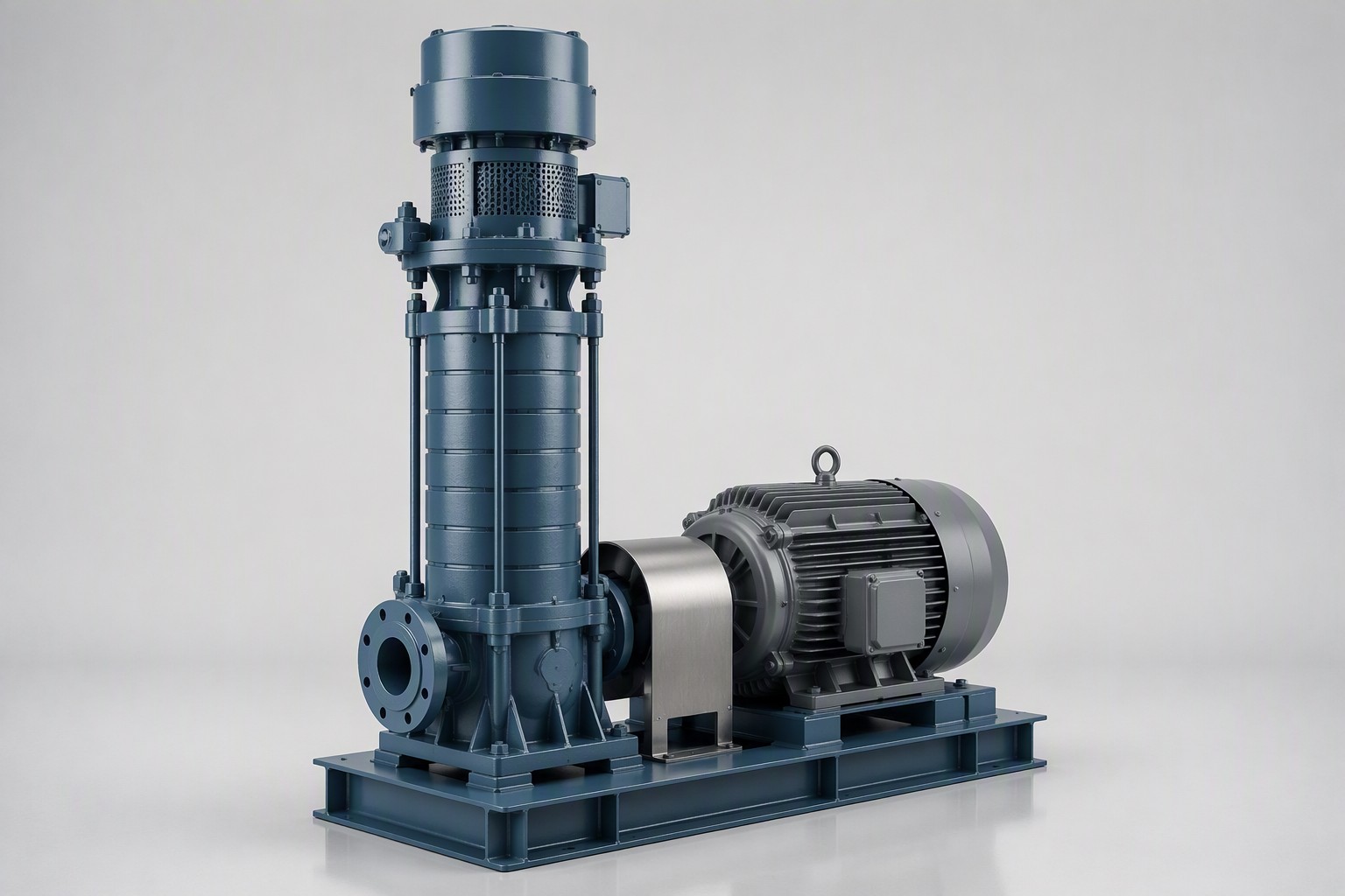 Vertical inline multistage pump configured for boiler feedwater duty