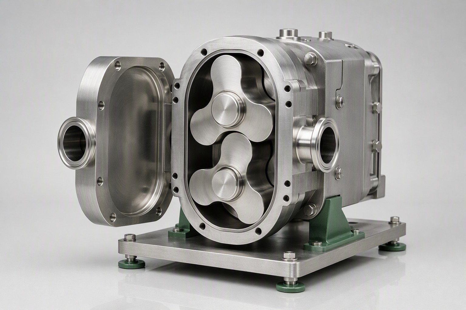 Hygienic rotary lobe process pump in polished stainless steel construction